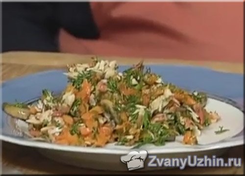 Салат с грибами, крабами и морковью (Чёткое Чудо)